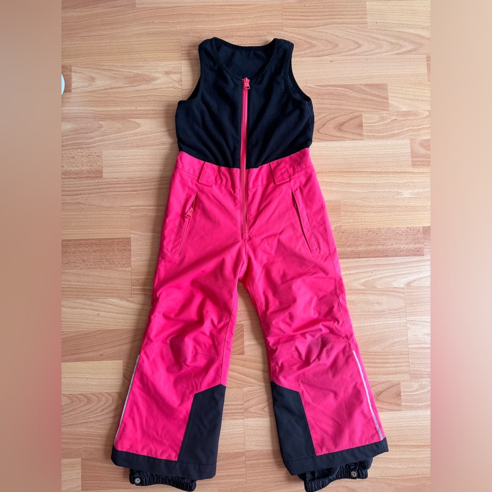Kids Black & Hot Pink Snow Bib Joggers